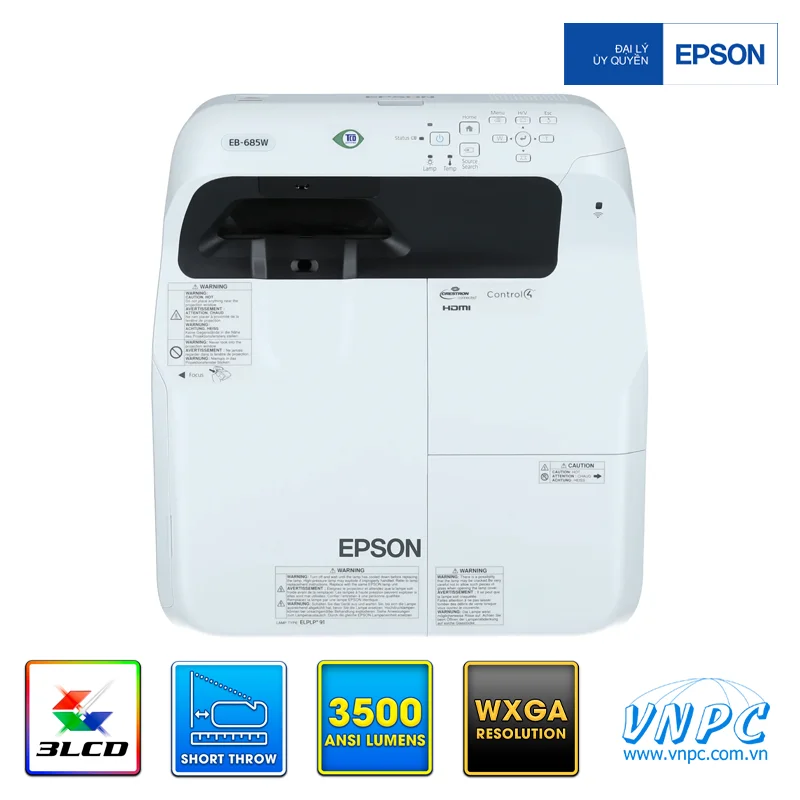 Epson EB 685W Giải pháp trình chiếu không đổ bóng Máy chiếu Epson EB 685W phóng hình ảnh lớn ở khoảng cách cực ngắn giúp triệt tiêu hoàn toàn hiện tượng đổ bóng khi giảng dạy.