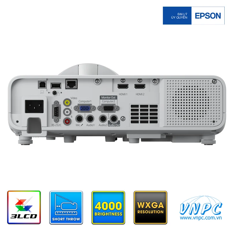 Epson EB L210SF Hệ thống kết nối dây và không dây đa dạng Epson EB L210SF trang bị đầy đủ các cổng HDMI VGA USB Ethernet cùng kết nối không dây Wi Fi Direct và Miracast tiện lợi.