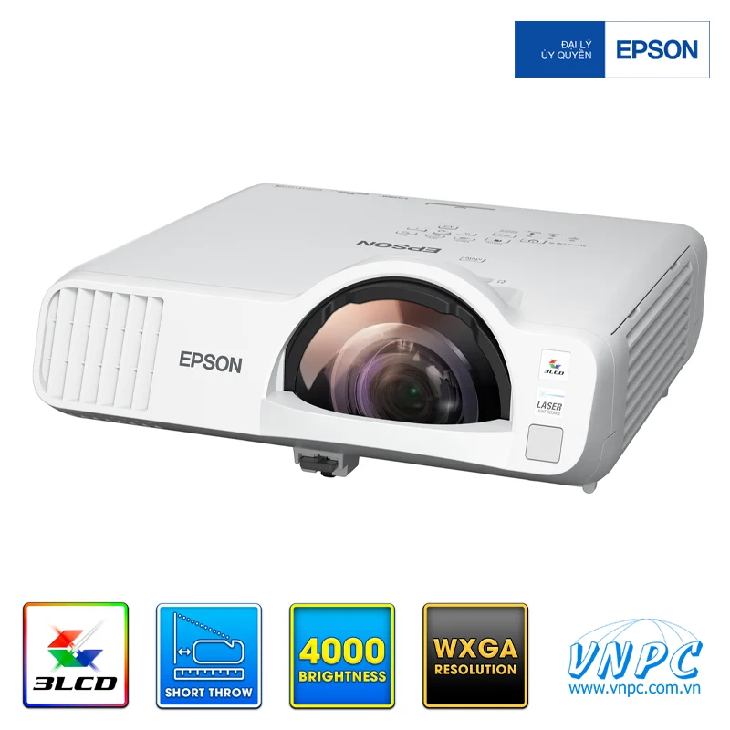 Epson EB L210SF Thiết kế cự ly ngắn chống đổ bóng Thiết kế ống kính cự ly ngắn của Epson EB L210SF giúp phóng hình ảnh lớn ở khoảng cách gần loại bỏ hoàn toàn bóng che của người thuyết trình.