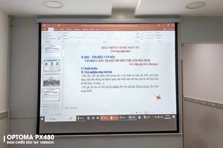 Sự kết hợp tối ưu giữa Optoma PX480 và màn chiếu 100inch