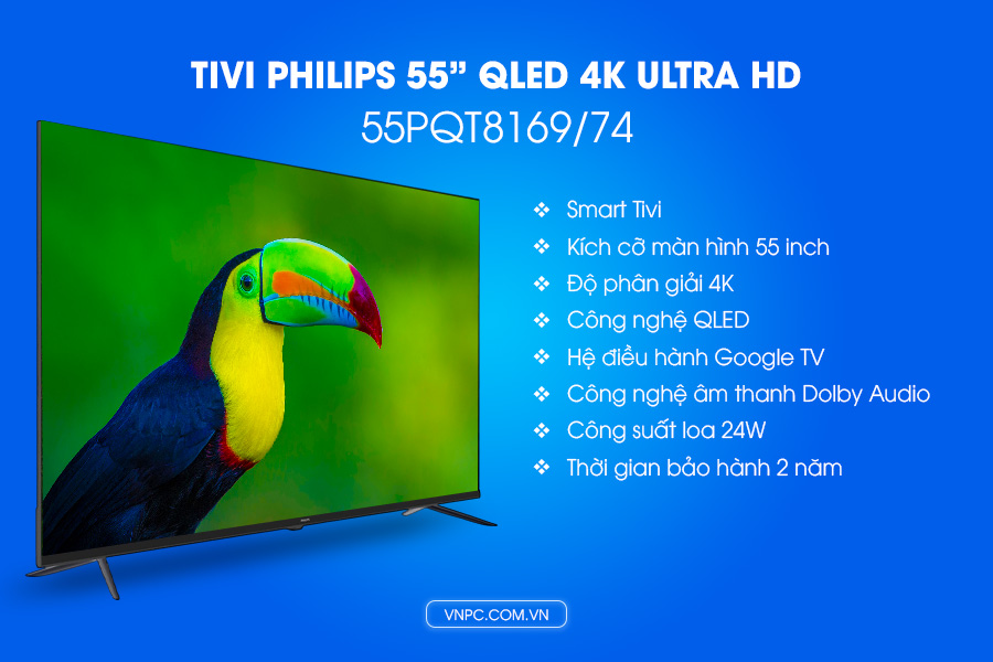 Tivi Philips 55PQT8169/74 55inch Google TV QLED 4K Ultra HD