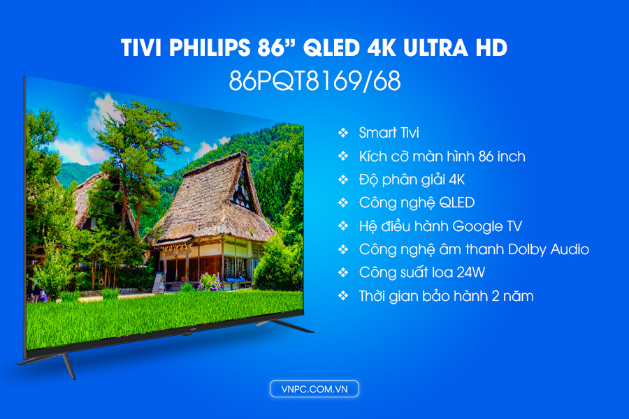 Tivi Philips 86PQT8169/68 86inch Google TV QLED 4K Ultra HD
