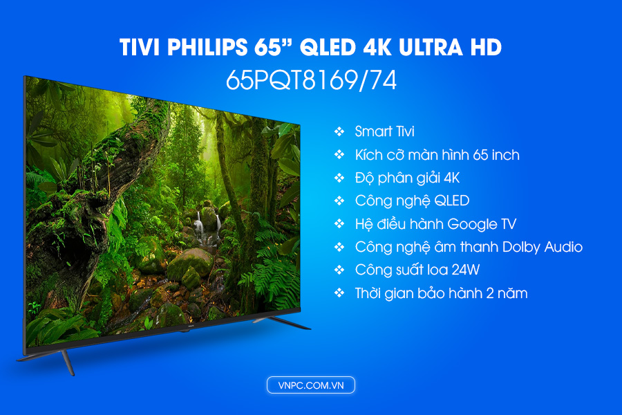 Tivi Philips 65PQT8169/74 65 inch Google TV QLED 4K Ultra HD