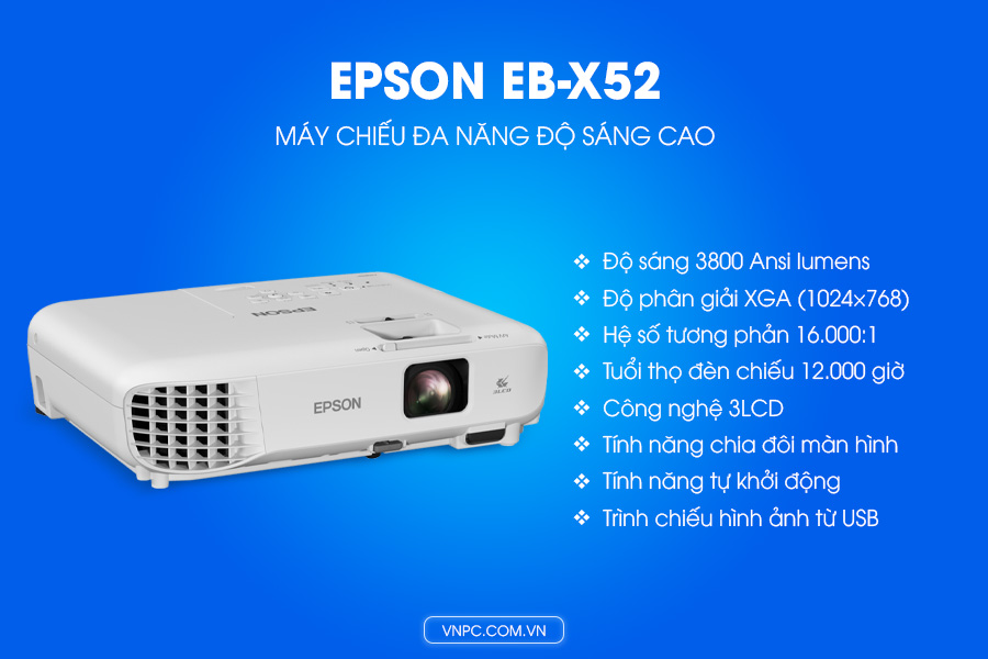 Epson EB-X52 máy chiếu đa năng độ sáng cao XGA, 3LCD