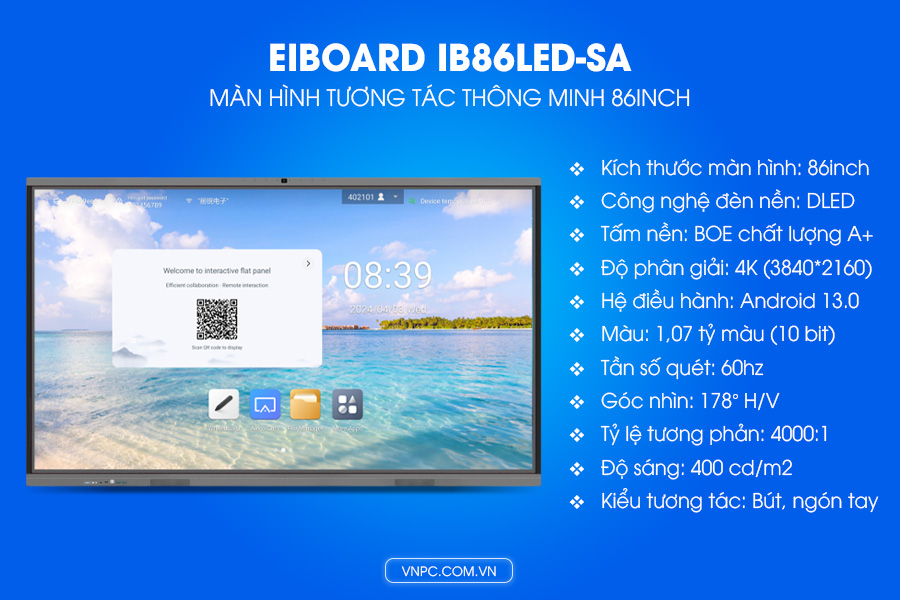 Eiboard IB86LED-SA Màn hình tương tác thông minh 86inch 4K