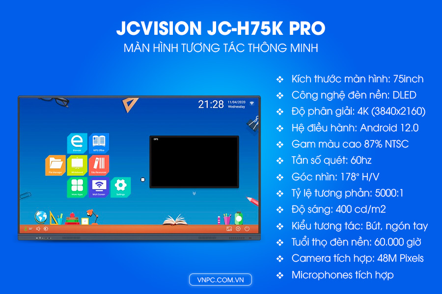 Màn hình tương tác thông minh JCVision JC-H75K Pro 75inch 4K