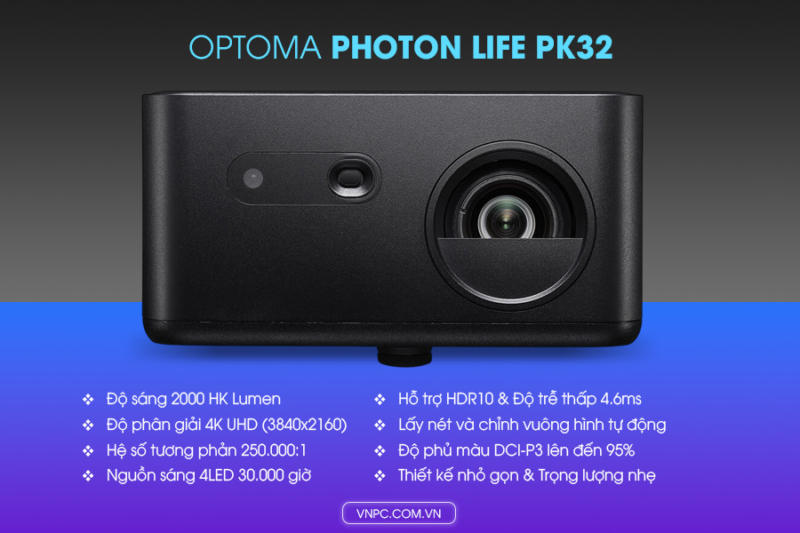 Optoma Photon Life PK32 Máy chiếu 4K UHD 4LED nhỏ gọn