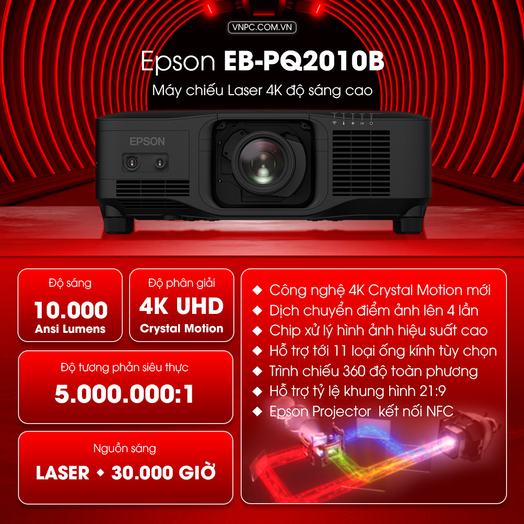 Epson EB-PQ2010B Máy chiếu Laser 4K độ sáng cao 10.000 Lumens