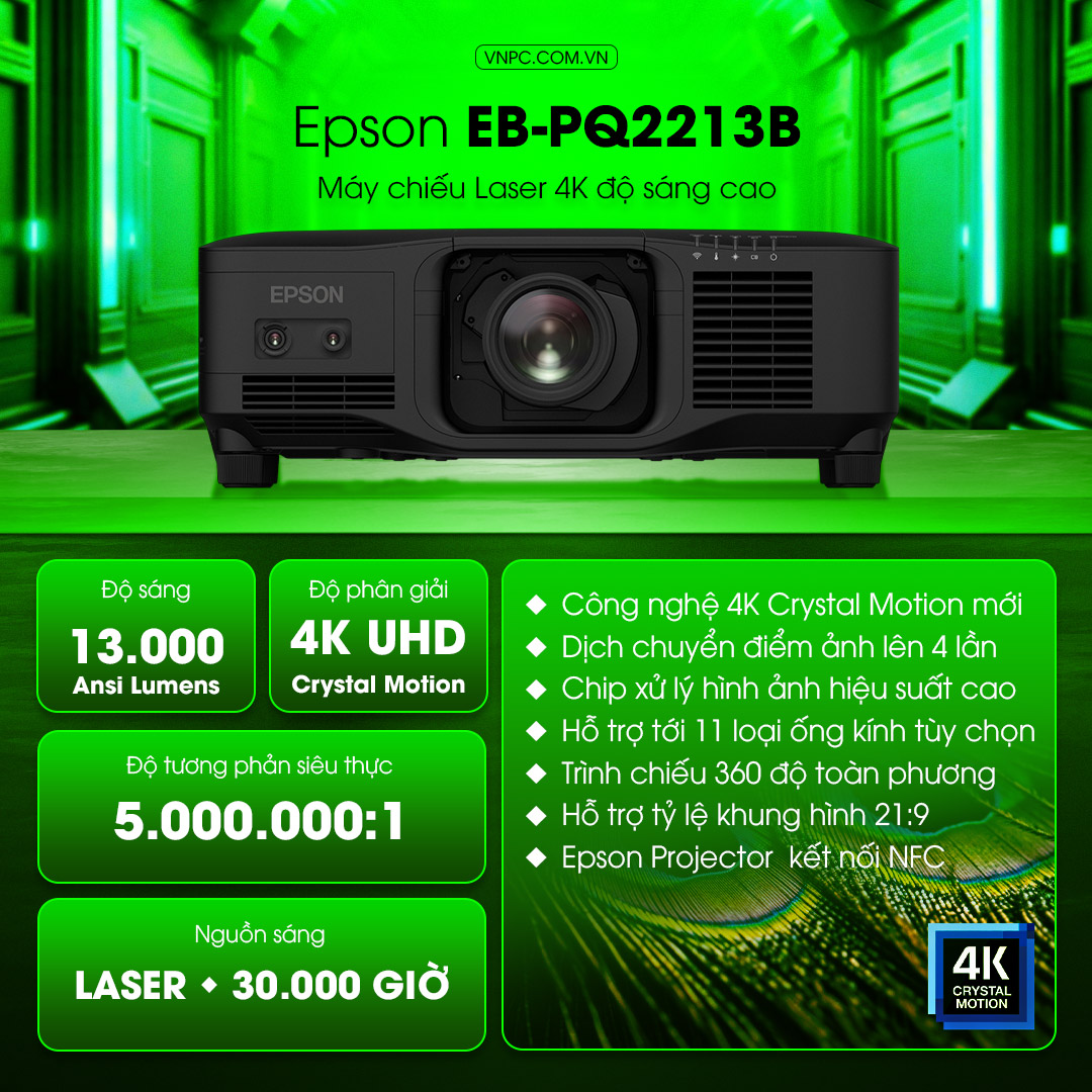 Epson EB-PQ2213B Máy chiếu Laser 4K độ sáng cao 13.000 Lumens
