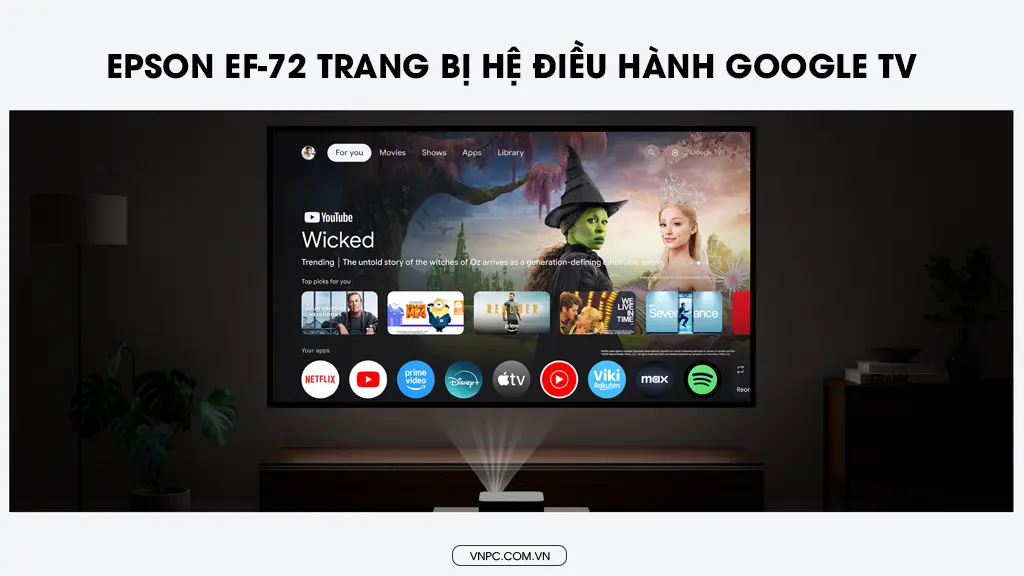 Hệ điều hành Google TV được tích hợp sẵn trên Epson EF-72 Lifestudio Flex Plus