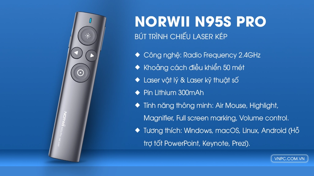 Thiết kế sang trọng của Norwii N95s Pro với vỏ nhựa ABS+PC màu xám kim loại và hệ thống nút bấm đa năng.