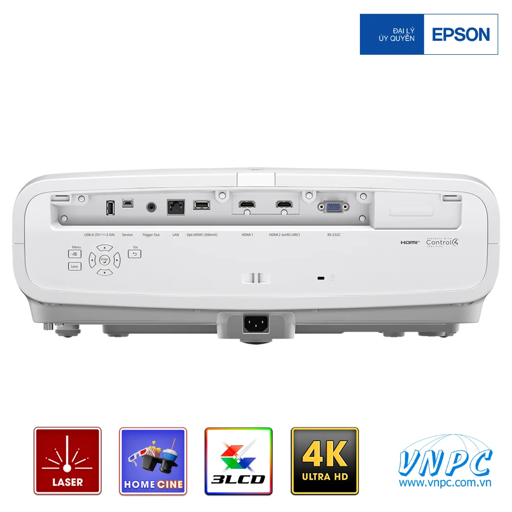 Hệ thống cổng kết nối AV chuyên nghiệp trên Epson EH-LS9000W Epson EH-LS9000W trang bị cổng HDMI eARC mạng LAN RJ45 RS232C và Trigger Out