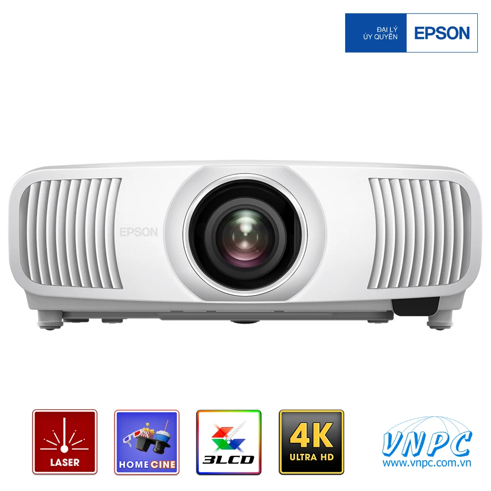 Máy chiếu phim Laser 4K cao cấp Epson EH-LS9000W Epson EH-LS9000W phiên bản màu trắng sang trọng là dòng máy chiếu phim Laser 4K 3LCD cao cấp lý tưởng cho rạp phim gia đình.