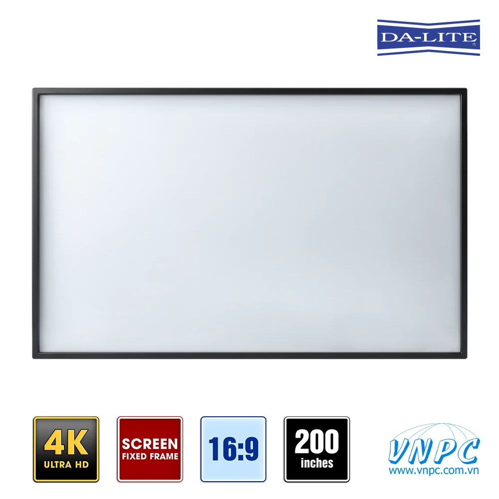 Màn chiếu khung cố định Dalite Fix200 200 inch siêu khủng Thiết kế khung nhôm bọc nỉ đen đầm chắc của Dalite Fix200 giúp hấp thụ triệt để ánh sáng tràn biên tối ưu hóa chất lượng hình ảnh.